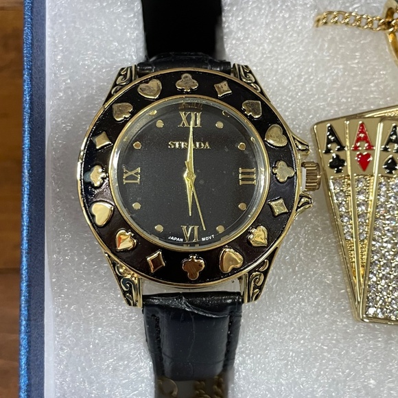 - STRADA Watch Ace playing cards leather band Strada Playing Card Watch Gift Set Rhinestone Ace Charm  main image 3